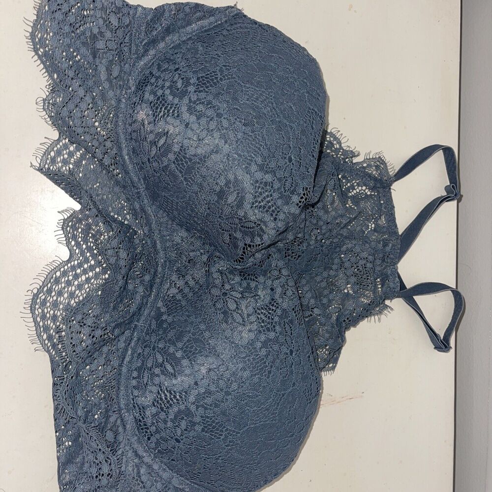 Pink Victoria’s Secret Bralette Gray Lace Racerback Underwired Pushup SizeM (A-C